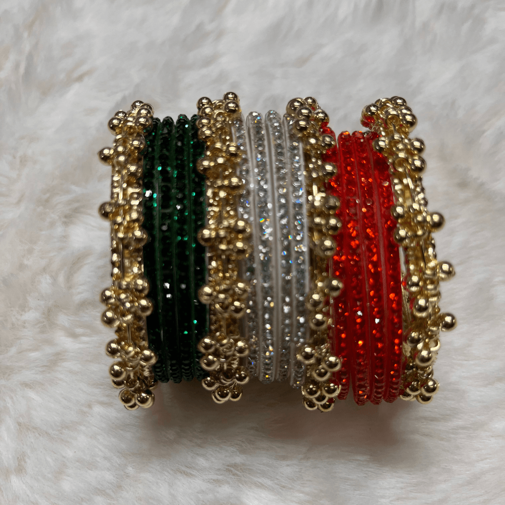 Tricolor Ghungroo Bangles Set - Image 8