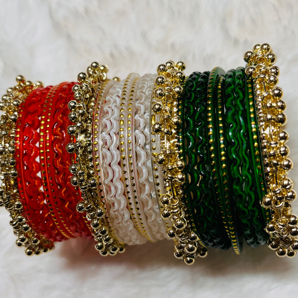 Special Tricolor Designer Ghungroo Bangle Set - Image 5