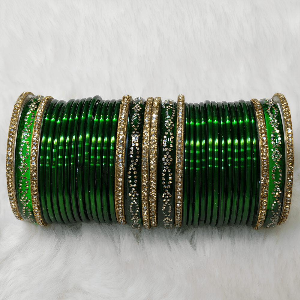 Premium Green Glass Bangles Set (36 Bangles, 4 Kada) - Image 3