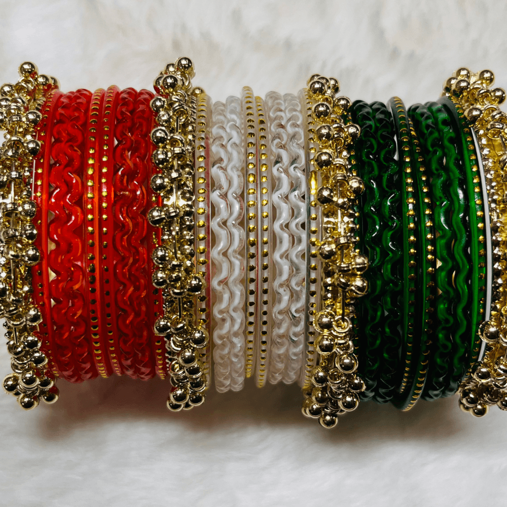 Special Tricolor Designer Ghungroo Bangle Set - Image 4