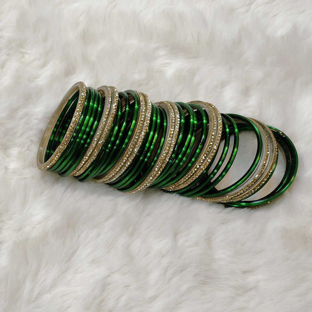 Green Glass Bangles Set (36 Bangles) - Image 3
