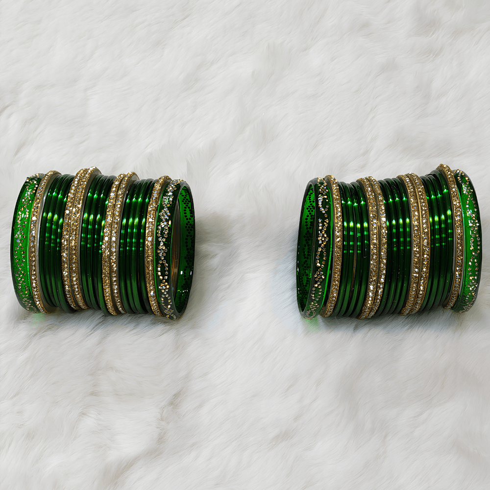 Green Bridal Glass Bangles Set (36 Bangles, 4 Kada) - Image 4