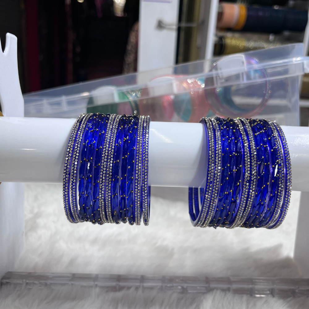 Royal Sky Blue Stone Studded Bangles Set for Women | Traditional Party Wear Jewellery - Image 3