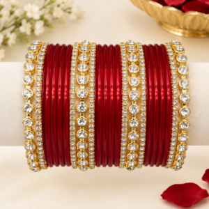 Maroon Red & Gold Stone-Studded Bangles