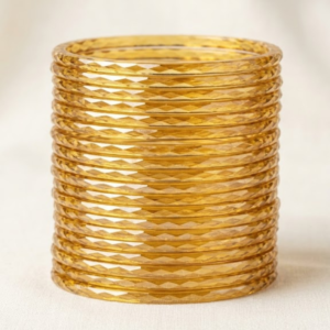 Yellow Glass Cut Bangles (24Pcs)