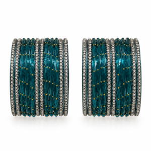 Royal Sky Blue Stone Studded Bangles Set for Women | Traditional Party Wear Jewellery