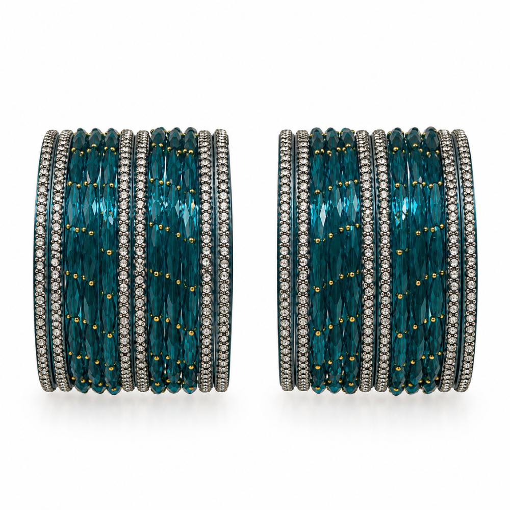 Royal Sky Blue Stone Studded Bangles Set for Women | Traditional Party Wear Jewellery