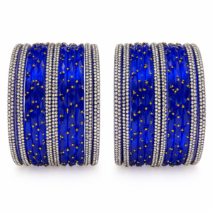 Royal Sky Blue Stone Studded Bangles Set for Women | Traditional Party Wear Jewellery