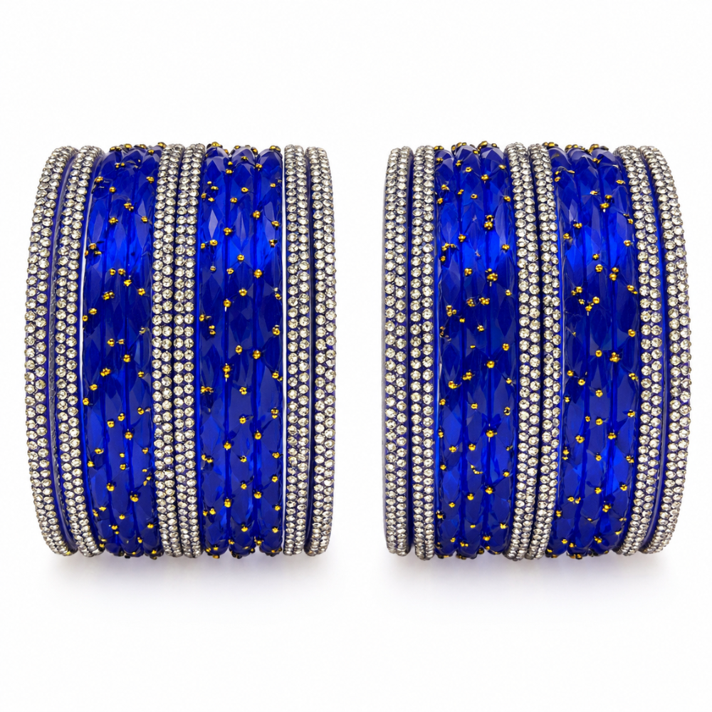 Royal Sky Blue Stone Studded Bangles Set for Women | Traditional Party Wear Jewellery