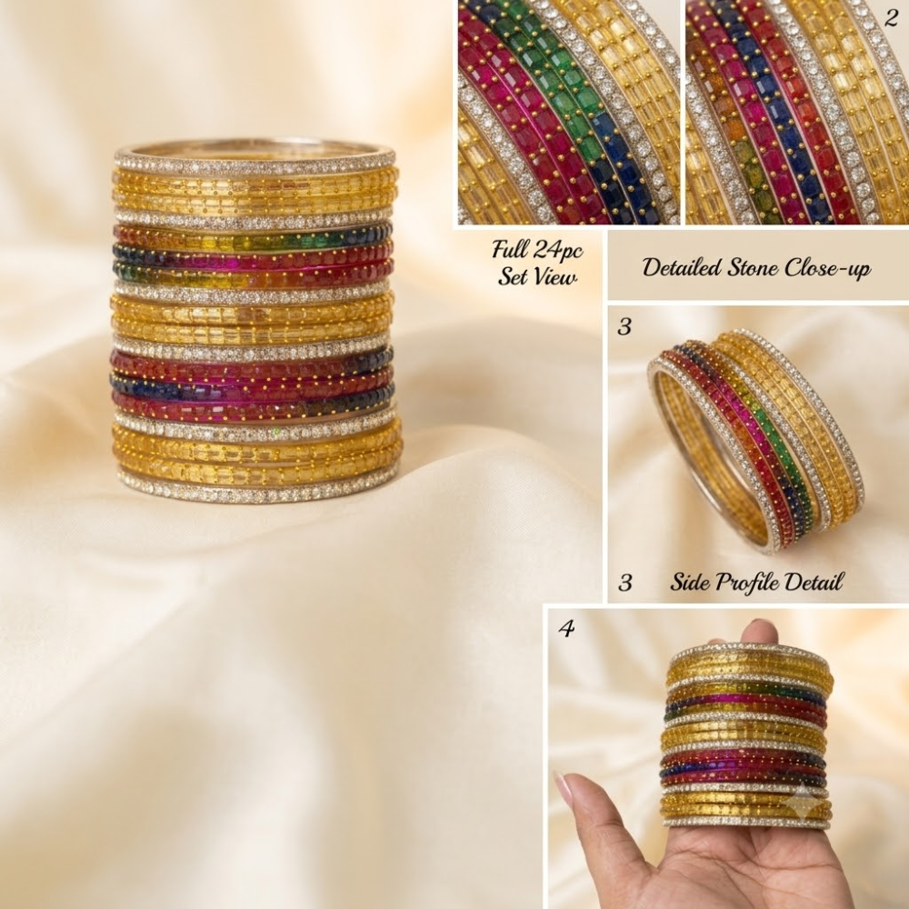 Multicolor Traditional Bridal Bangles (24 Bangles, 6 Kada) - Image 2
