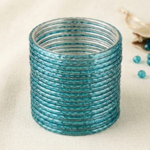Blue Glass Cut Bangles (24Pcs)