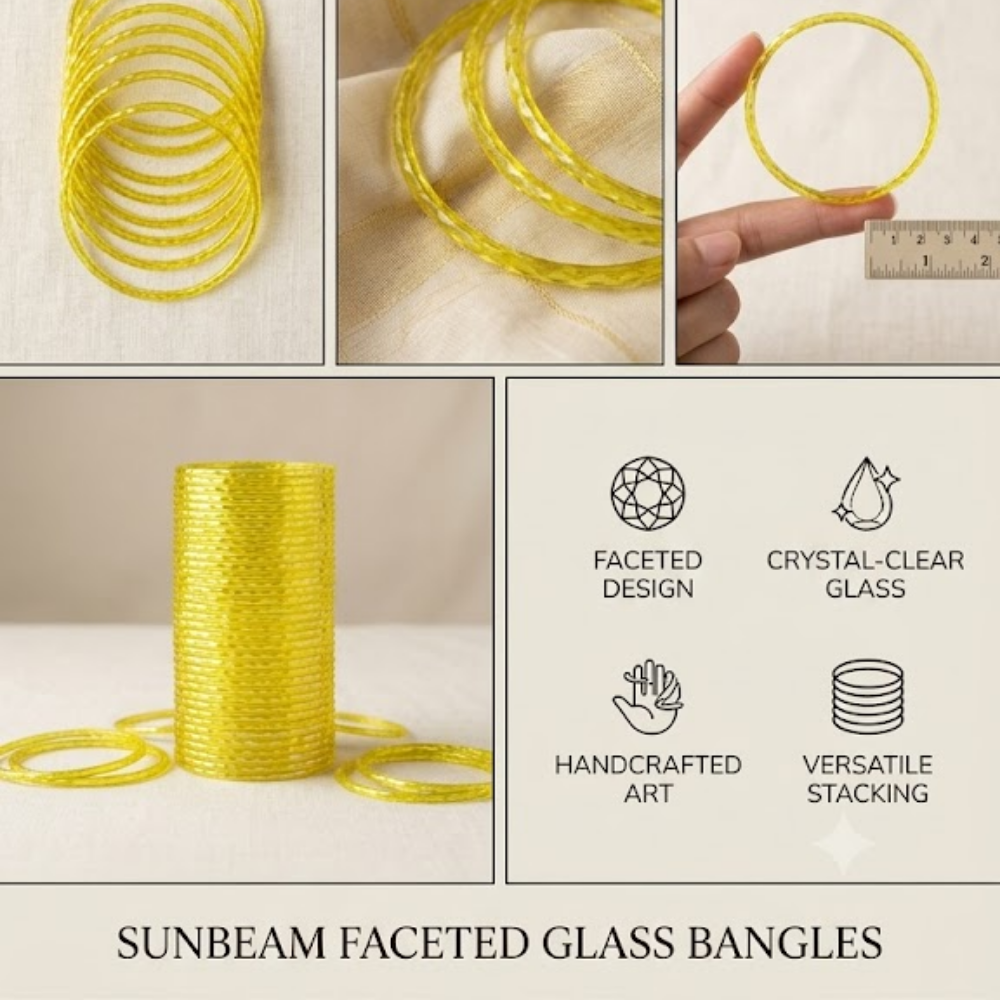 Yellow Glass Cut Bangles (24Pcs) - Image 4