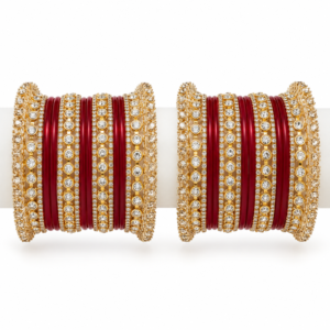 Red & Gold Traditional Bridal Bangles with Designer Kada - 2.10