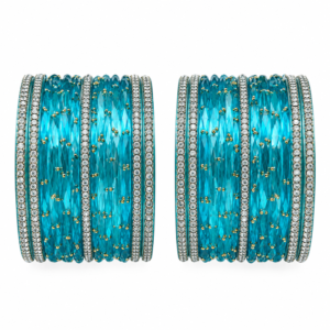 Royal Sky Blue Stone Studded Bangles Set for Women | Traditional Party Wear Jewellery