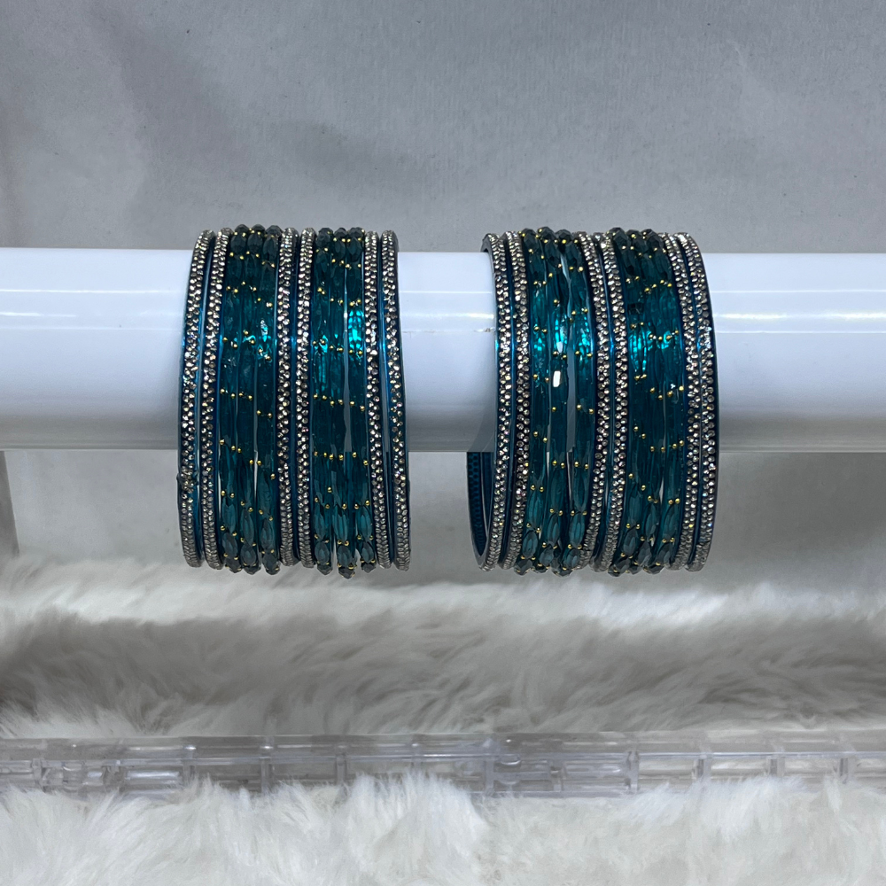 Royal Sky Blue Stone Studded Bangles Set for Women | Traditional Party Wear Jewellery - Image 3